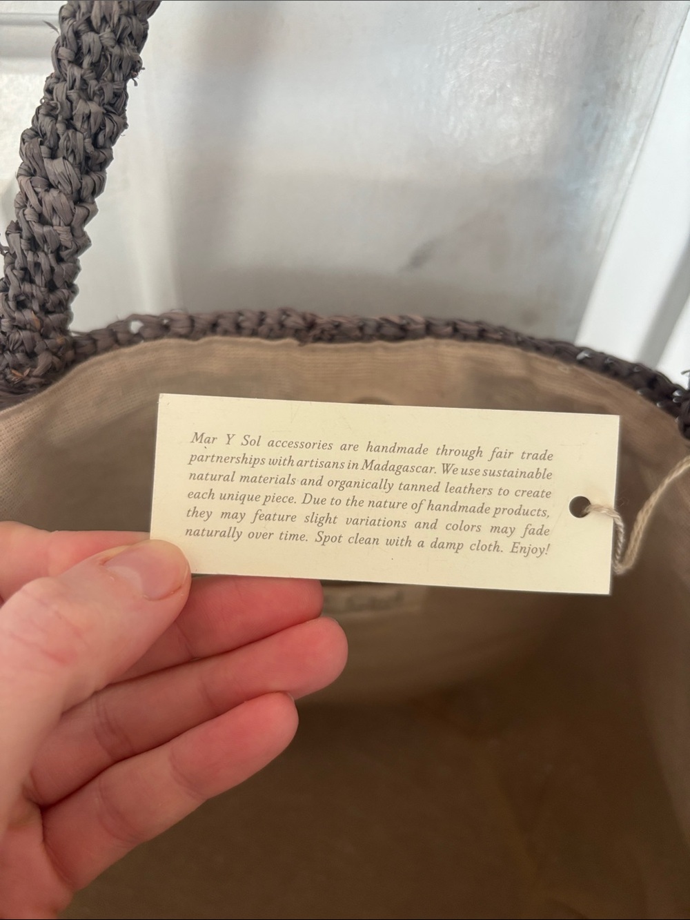 NWT Mar Y Sol Half Moon Raffia Tote Bag, Gray - Picture 4 of 7